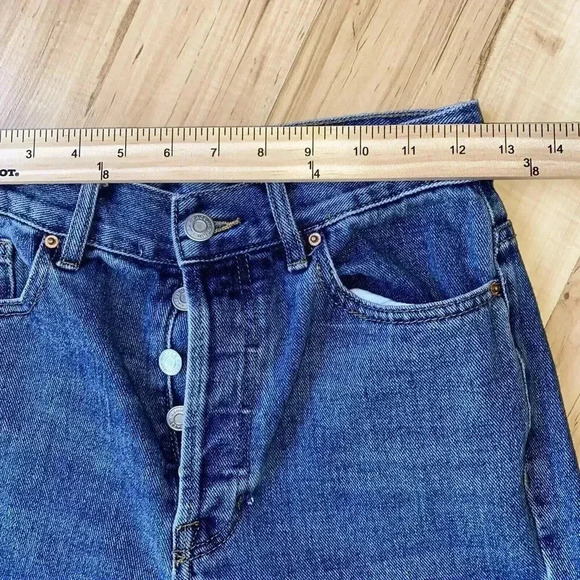 Pacsun Jean Womens 25 Blue Color Block Ultra High Rise Slim Button Fly Patch 90s - Picture 9 of 12